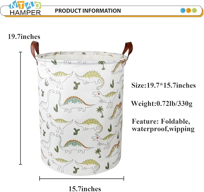NTAOHAMPER Dinosaur Laundry Hamper, laundry Basket, Waterproof Storage Bin for Bedroom, Clothes Organizer Basket, Room Decor(Light Dinosaur)