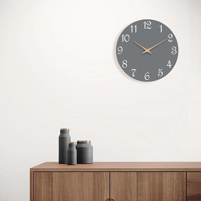 Mosewa Wall Clock Gray Battery Operated Silent Non Ticking Simple Modern Wood Clock Decorative for Bedroom Living Room Home (8.2 Inch)