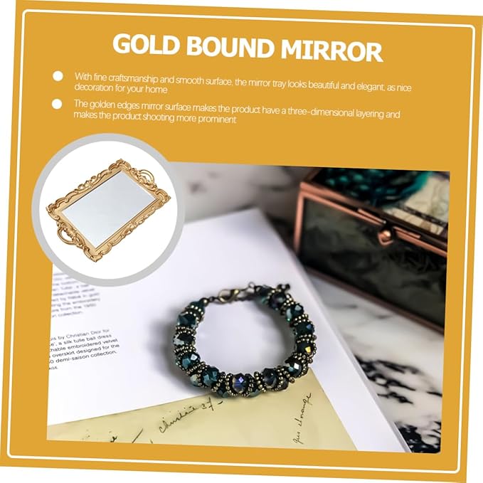 Vintage Decorative Perfume Vanity Tray with Mirror Plate Portable Makeup Organizer for Dresser and Bedroom Lightweight Elegant Storage for Jewelry and Cosmetics
