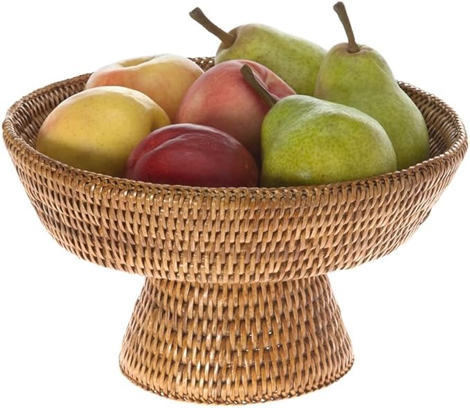 KOUBOO La Jolla Rattan Fruit Bowl, Decorative Kitchen Basket, Wicker Storage Bowl for Fruit, Vegetables, Modern Home Decor, Serving Platter, Small Tray, Honey Brown