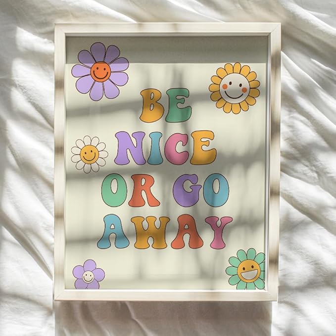 funny Trendy Wall Decor - Groovy Funky Wall Art - Boho-chic - Preppy Room Decor Aesthetic - Vintage Retro Print - 70s Pop art - Cute Fun small Home Office Decor for Women
