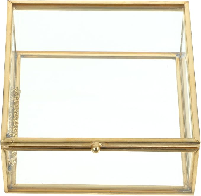 INOOMP Jewelry Container Glass Case with Lid Gold Alloy Frame Glass Perfume and Cosmetic Organizer Dustproof Jewelry Storage Box for Home Desktop