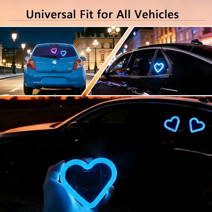 2Pcs Solar Powered Heart Light for Car, 2pcs LED Wireless Ambient Lamp with 6 Modes & Vibration Sensor Can Automatically Power the Light On, Romantic Ambient Gift for Couples (Ice Blue)