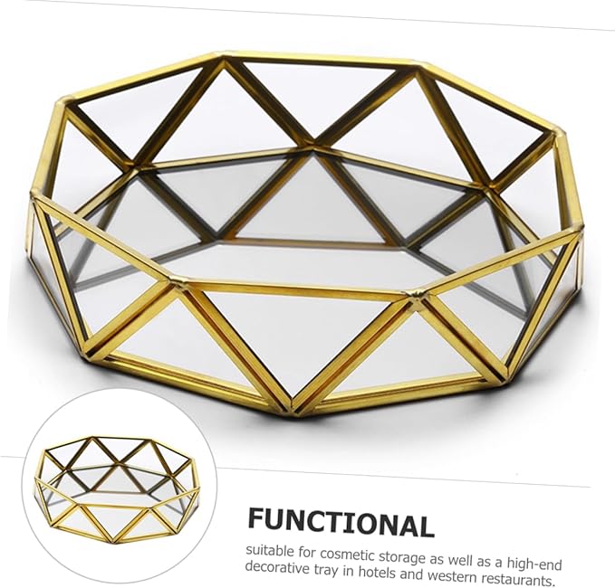 CHILDWEET Decorative Mirror Tray for Dresser Elegant Glass and Makeup Organizer for Jewelry Perfume and Trinkets Versatile Vintage Design for Home Hotel and Retail Display
