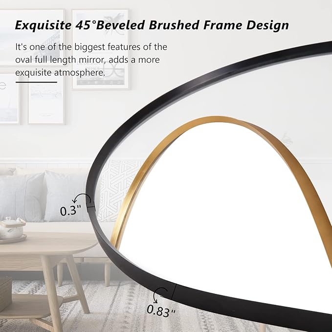 Oval Full Length Mirror, 60"×30" Wall-Mounted Mirror with Metal Frame, Ultra-Clear Explosion-Proof Dressing Mirror, Simple and Classic Deco for Cloakroom/Bedroom/Living Room, Gold
