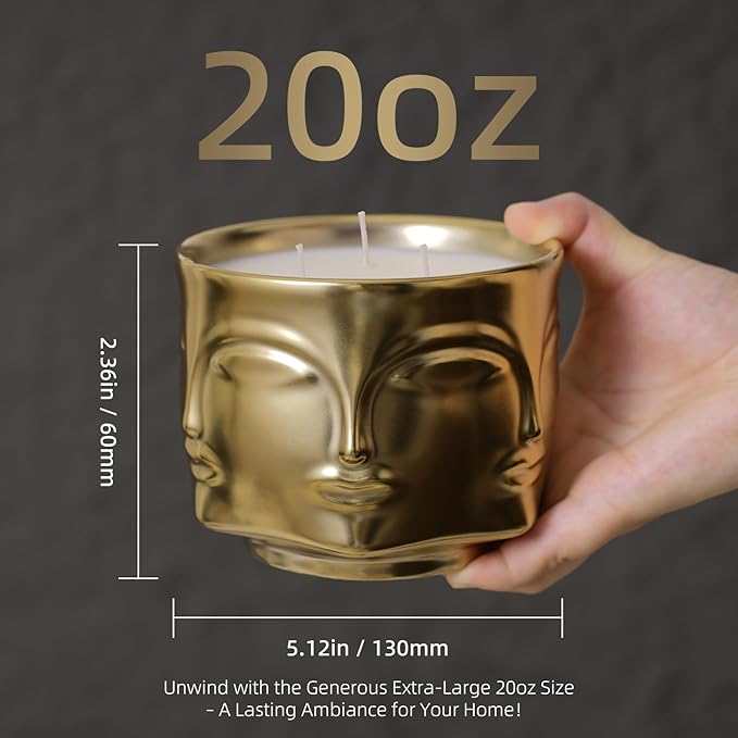 Viyffo 3 Wick Large 20oz Decorative Gold Scented Candle – Vanilla Dreamscape & Spring Spice, Non Toxic Soy Candle in Matte Ceramic Jar, Luxury Home Fragrance, Elegant Spring Décor & Unique Gift