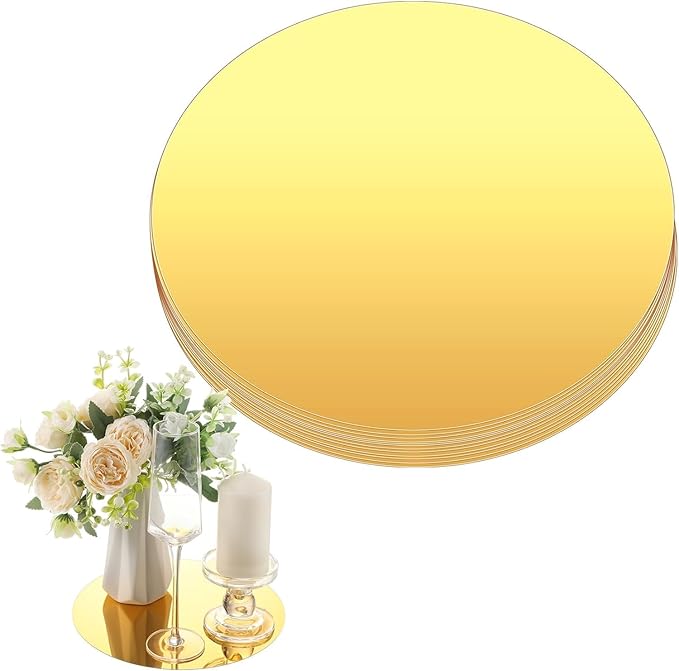 Circle Mirror Centerpieces, Wedding & Party Mirror Tiles, Table & Wedding Decor - 8'' Gold