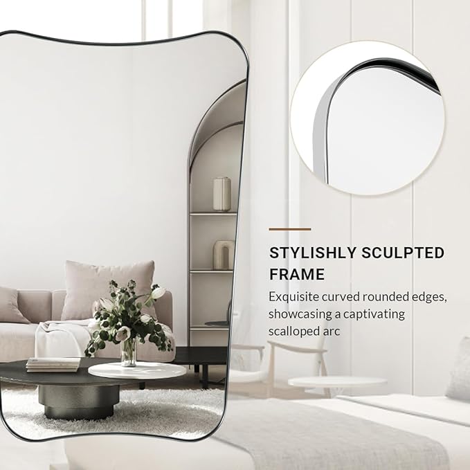 ANDY STAR Scalloped Bathroom Mirror, 26x38 Inch Brushed Nickel Frame Mirror, Silver Bathroom Vanity Mirror, Modern Scalloped Edge Design in Rust-Proof Stainless Steel 1” Frame
