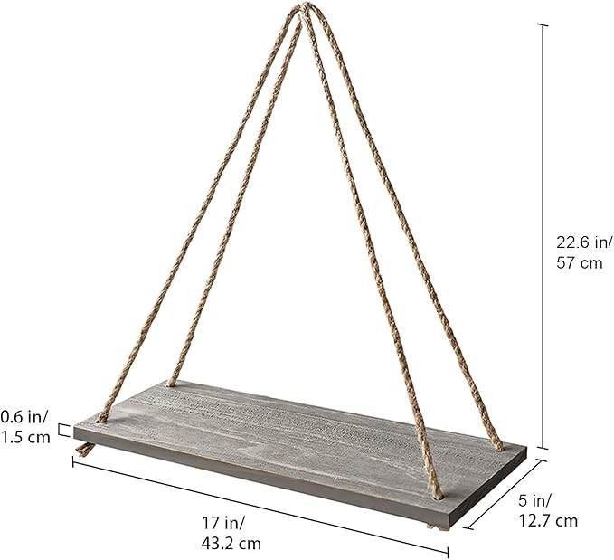 17 x 5 inch Wall Hanging Floating Shelves, Distressed Wood Farmhouse Organizer, Rustic Home Décor for Living Room Bathroom Bedroom Kitchen Apartment, Set of 3, Grey
