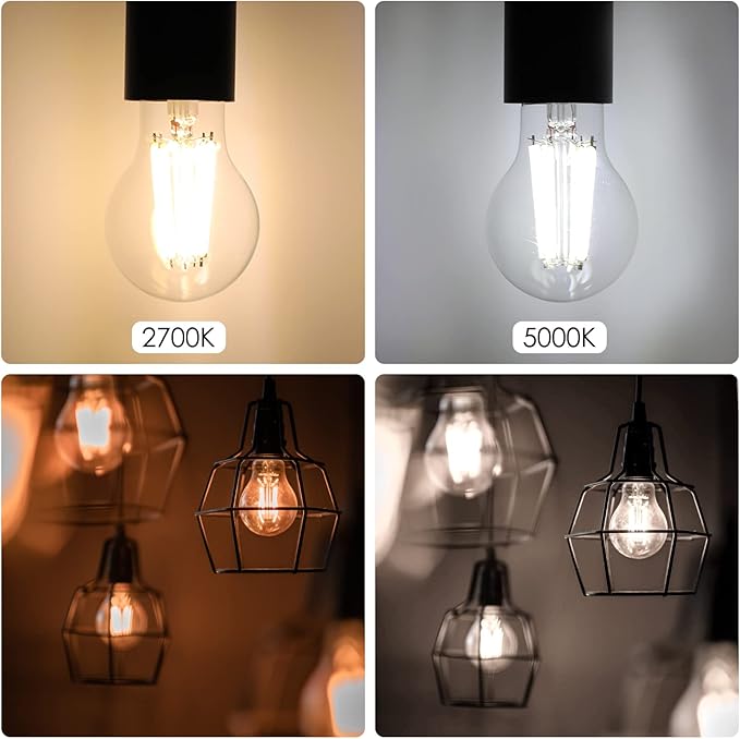 Energetic Dimmable A19 LED Edison Light Bulb, 12W Equivalent 100W, 1600LM High Brightness, 2700K Soft White, Clear Antique LED Filament Bulb for Home, Bathroom, E26 Standard Base, 6-Pack
