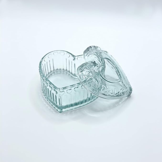Glass Jewelry Box Heart Shape Cute Box for Storage Ring Earring Trinket Vintage Jewelry Organizer Decorative Gift for Women Girls-GRB003-Light Green