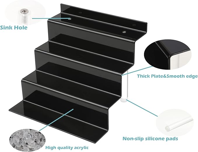 Acrylic Stands for Display,4 Tier Black Cupcakes Perfumes Figurines Display Stand Risers Shelf for Decoration and Organizer (2Pack 9x6'')