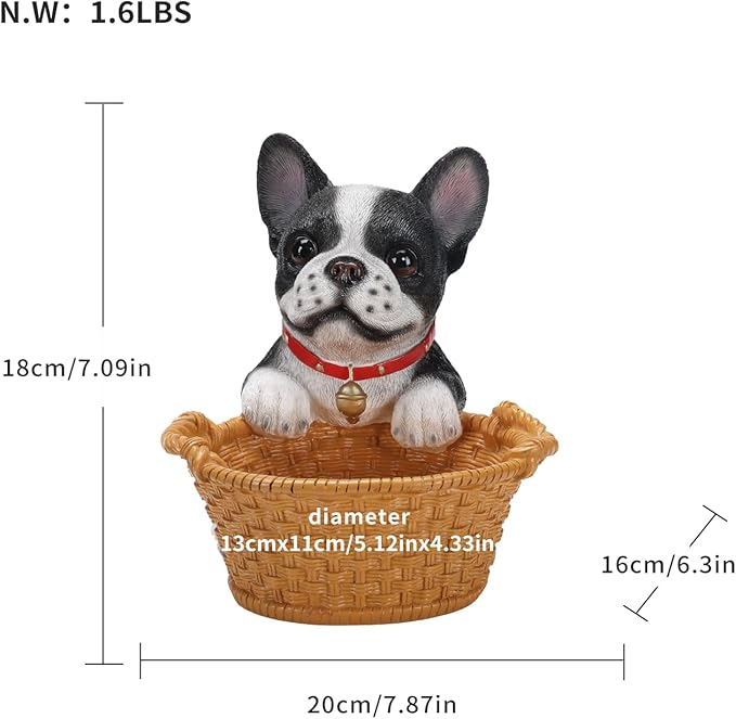 Cute French Bulldog Candy Bowl, Resin Dog Figurine Key Bowl for Entryway Table, Desktop Storage Basket Organizer for Desk, Unique Dog Lover Gift