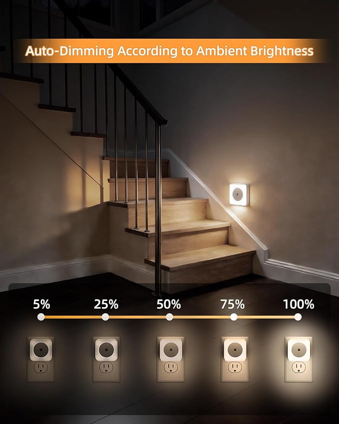 6-Pack LED Night Lights Plug into Wall,Bright Nightlight Auto-On/Off and Dimmable,0.5W Plug in Socket Night Light,Smart Sensor,Daylight White,for Adults Kids Bedroom Bathroom Hallway Kitchen Decor