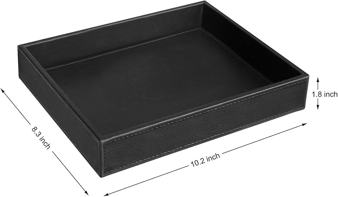 HofferRuffer Faux Leather Vanity Tray, Elegant Desktop Storage Organizer, Decorative Catchall for Perfume, Bathroom Valet, Nightstand or Dresser, Black, 10.2 x 8.4 x 1.8 Inches (Pack of 2)