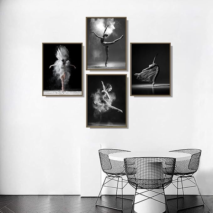 NCYEL Black and white ballet wall art dancer poster beautiful girl bedroom elegant dance classroom bathroom dormitory decoration poster 16 "x24 x4pcs