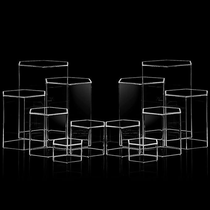 Jetec Hexagonal Jewelry Display Risers Hexagonal Market Display Risers Stands Acrylic Showcase Acrylic Stand for Jewelry Model Figures Decoration, 6 Sizes(Clear,6 Pieces)