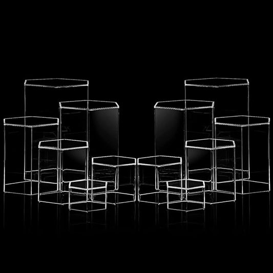 Jetec Hexagonal Jewelry Display Risers Hexagonal Market Display Risers Stands Acrylic Showcase Acrylic Stand for Jewelry Model Figures Decoration, 6 Sizes(Clear,24 Pieces)
