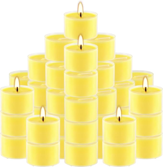 Fclayvts 8-Hour 100 Pack Citronella Tealight Candles, Outdoor and Indoor Summer Scented Candle,Natural Soy Wax Candle for Home Patio Garden Yard Balcony,BBQ Birthday Emergency