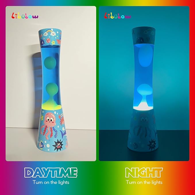 15.5 Inch Sea World Liquid Motion Lamp, 2 Bulbs, Relaxing Night Light Motion lamp for Bedroom, Mood Lamp for Adults, Birthday Present Nightlight Calming Lamp Bedside Lamp for Kids, Room Decor
