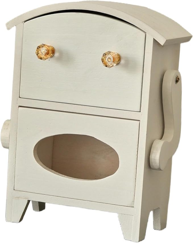 Yajuyi Mini Storage Cabinet Jewelry Box Multipurpose Decorative Robot Shaped Wooden Desktop Organizer for Countertop Makeup Desk, White