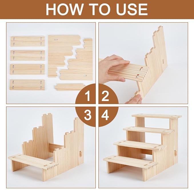 NBEADS 4-Tier Wooden Display Riser Shelf, Antique White Tabletop Small Food Stand Risers Display Makeup Step Perfume Organizer for Fragrance Cosmetics Figure Collection 9.41x7.87x7.36inch