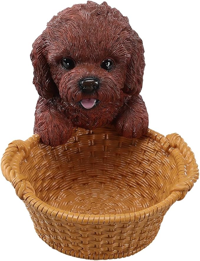 Dog Resin Storage Basket, Desktop Organizer for Remote & Keys, Cute Home Decor Tray, Ideal present for Pet Lovers.(Brown Poodle)