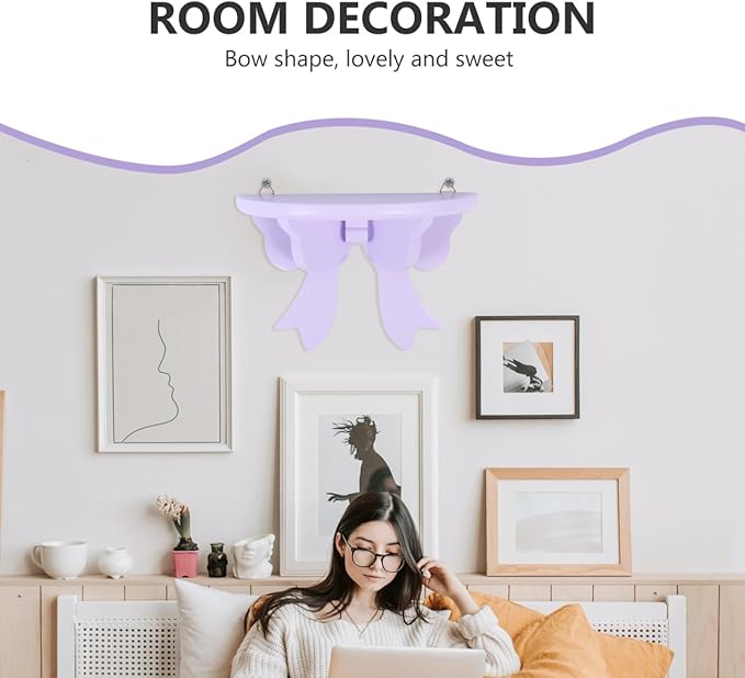 Bowknot Wall Shelf Indoor Wall-Mounted Organizer Storage Rack 7.87X5.31X3.93In Small Floating Wooden Shelf for Room Decor and Sundries
