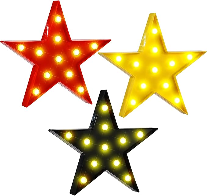 VIHOSE 3 Pcs Marquee Star Lights LED Star Signs Light up Movie Theater Decor Battery Operated Night Light for Gifts Birthday Party Home Movie Decor(Red,Black,Warm)