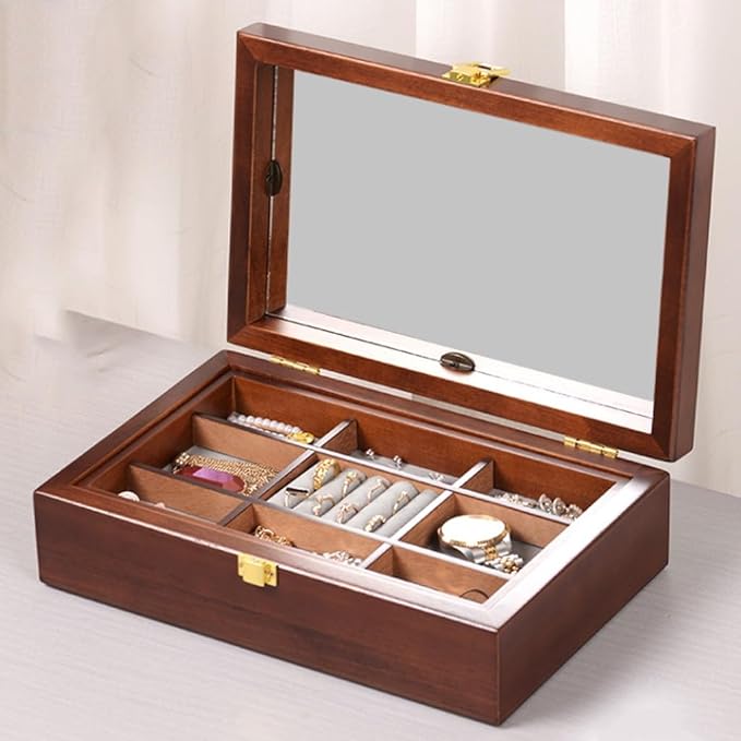 JSEIAJB Wooden Jewelry Box Organizer Wooden Makeup Vintage Jewelry Boxes Accessories Boxes