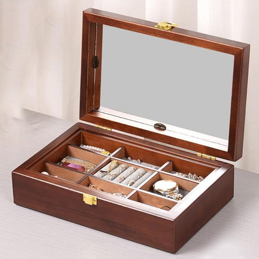 JSEIAJB Wooden Jewelry Box Organizer Wooden Makeup Vintage Jewelry Boxes Accessories Boxes