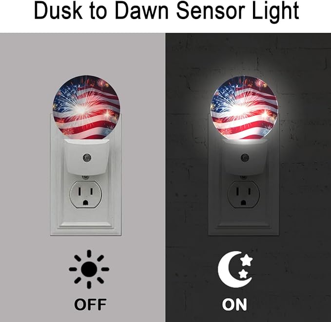 USA Flag Firework Night Light Auto Sensor Led Dusk to Dawn Lamp Home Decor for Men Women