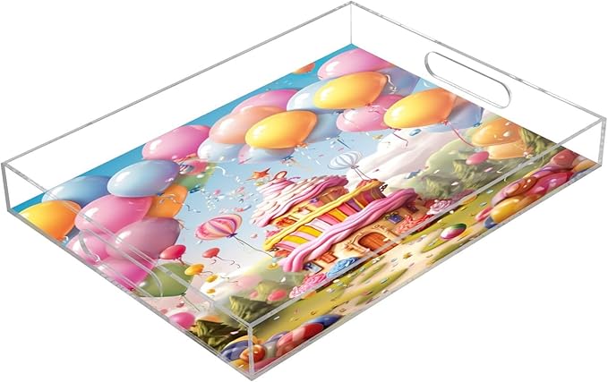Happy Birthday Clear Acrylic Serving Tray Decorative Acrylic Trays for Breakfast, Bathroom Desk Organizer Storage Tray (15.7"x11.8") ﻿