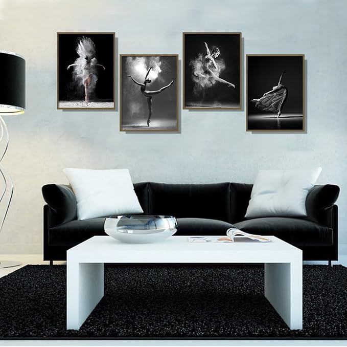 NCYEL Black and white ballet wall art dancer poster beautiful girl bedroom elegant dance classroom bathroom dormitory decoration poster 12 "x16 x4pcs