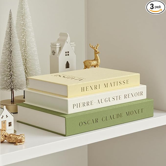 Aesthetic Decorative Books - Set of 3 Linen Fake Books Enhance Your Coffee Table, Home Decor, Living Room, Bookshelf or Mantle Decor, Modern Stackable Faux Book Photo Storage and as a Keepsake Box