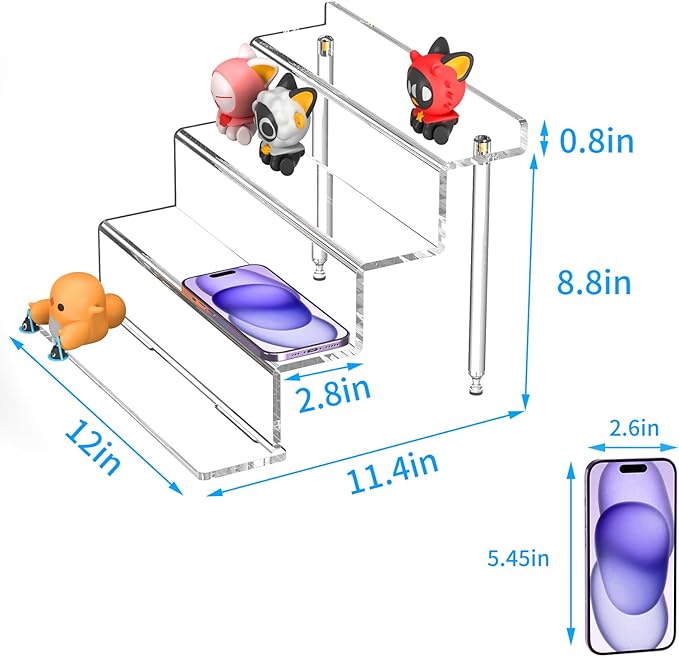 NIUBEE Acrylic Riser Display Shelf, Clear Display Stand for Amiibo Funko POP Figures,4 Tier Cupcakes Stand Perfume Organizer and Storage (12 Inch Large)