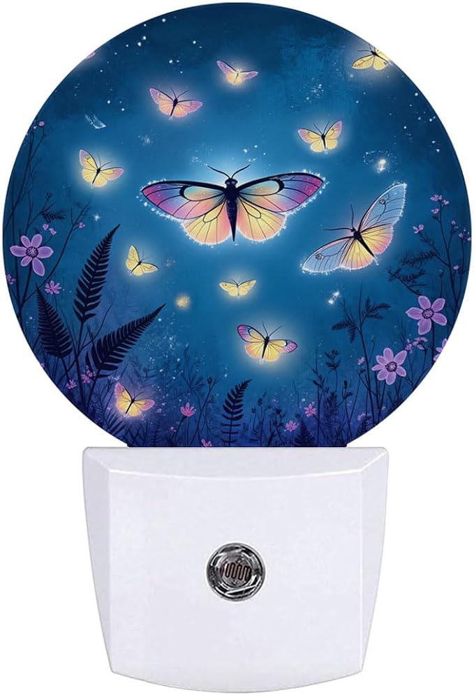 Shining Butterfly Plug in Night Light Auto Light Round Lamps Energy Saving Gift for Women Men Friends
