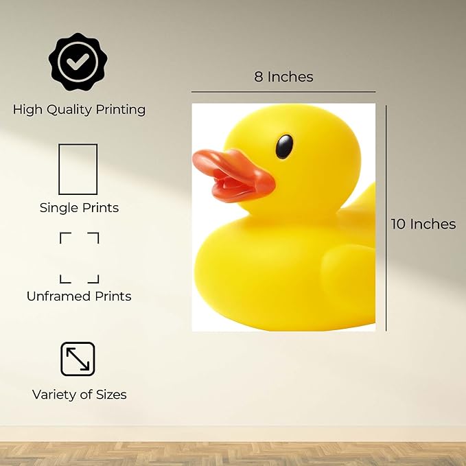 InkFlow Posters Yellow Rubber Duck Poster - Minimal Playful Toy Illustration - Bright Modern Design - Bathroom Nursery Wall Decor Accent - Fun Graphic Art Print - 8x10 Unframed Canvas Print