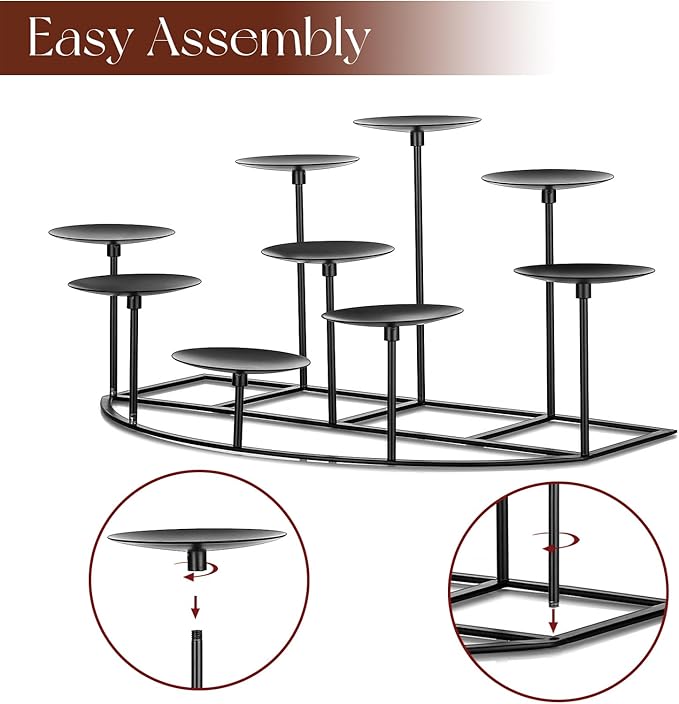 Candeldo Candelabra Fireplace Candle Holder: Black Metal Pillar Candle Holders for Inside Fireplace Mantle Decor Floor Candelabras Table Centerpiece