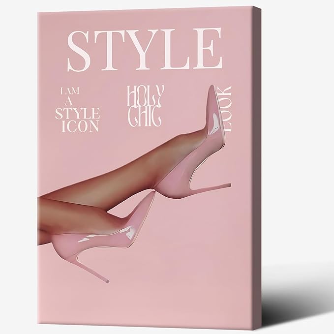 Trendy Pink Heels Poster High Heel News Headline Canvas Wall Art I Am A Style Icon Magazine Cover Aesthetic Prints Painting For Living Room Bedroom Apartment Wall Decor 16x24in Wrapped Canvas