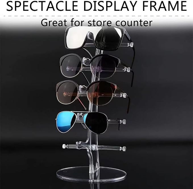 2 Pack Sunglasses Rack Eyeglasses Display Stand Holder Storage Organizer for 5 Glasses Acrylic Jewelry Eyewear Display for Selling Clear