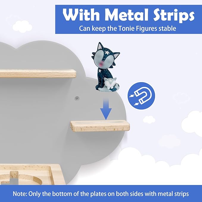 Taladad for TonieBox and Tonie Shelf Cloud,Tonies Storage for 12-20 Tonie Figures Characters Magnetic Wall Shelf for Tonies Toniebox, Charging Station (Grey)