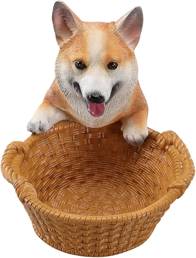 Dog Resin Storage Basket, Desktop Organizer for Remote & Keys, Cute Home Decor Tray, Ideal present for Pet Lovers.(Welsh Corgi)
