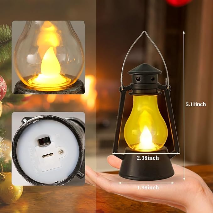 12Pcs LED Mini Vintage Lantern Decor Indoor Decorative Outdoor Hanging Lantern Decorative Small Candle Lanterns Farmhouse Decor for Wedding Centerpiece,Halloween,Christmas,Farmhouse Decorative
