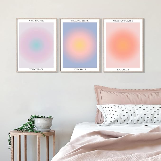 NCYEL 3 Colorful Abstract Posters Room Aesthetic Reiki Gradient Spiritual Affirmation Canvas Wall Art Positive Energy Inspirational Wall Art Bathroom Living Room Apartment Office Girls Room 12x16inx3