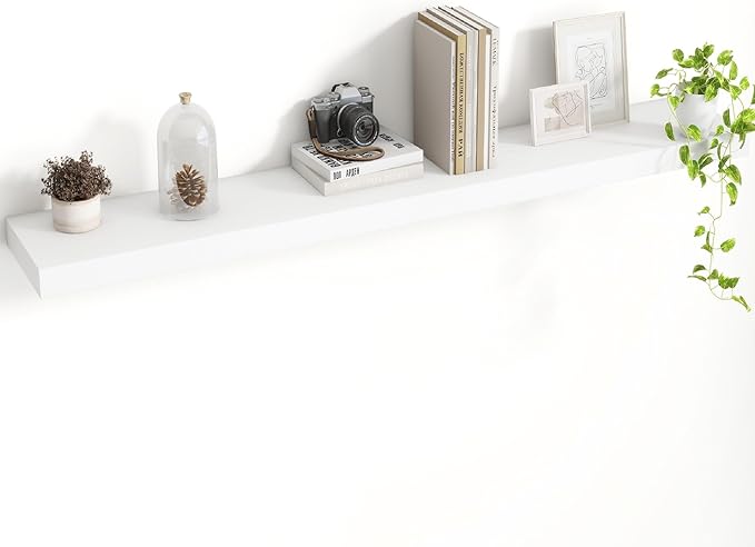 Acovy 48 Inch Floating Shelves, 8 Inch Deep Floating Shelves for Wall, Hanging Shelf with Invisible Brackets, Deep Shelves for Bathroom, Bedroom, Living Room, White, Set of 1