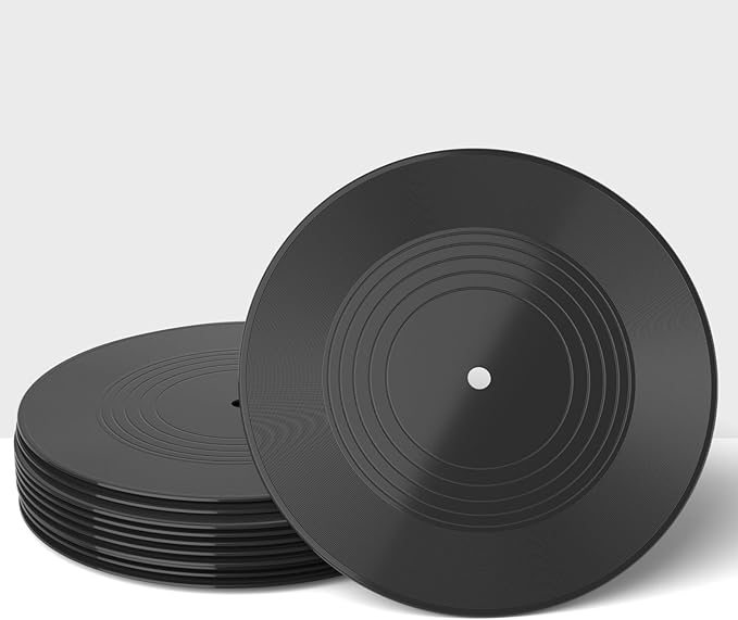 Facmogu 12PCS Blank Vinyl Records, 7 Inch Fake Vinyl Records Decor for Wall Aesthetic, Disco Hip Hop Rock 70s 80s 90s Retro Decor, Vintage Blank Records Props for Music Party Wedding Artist Studio