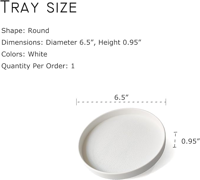 White Round Small Tray (6.5 inch) for Bathroom & Kitchen Decor - Decorative Vanity Tray, Coffee Table Tray, Countertop Organizer for Perfume, Soap, Jewelry - Sturdy Plastic Serving Tray