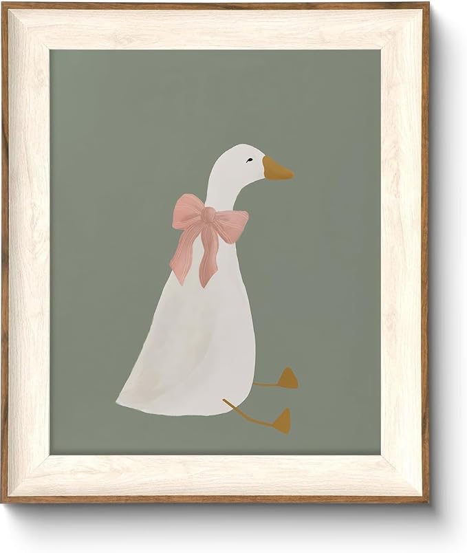 ASTRDECOR Silly Goose Wall Art, Cute Goose Print with Coquette Pink Bow, Farm Animal Canvas Poster for Bedroom, Nursery, Apartment, Aesthetic Animal Decor, Funny Goose Artwork, 10x12 Inch Print