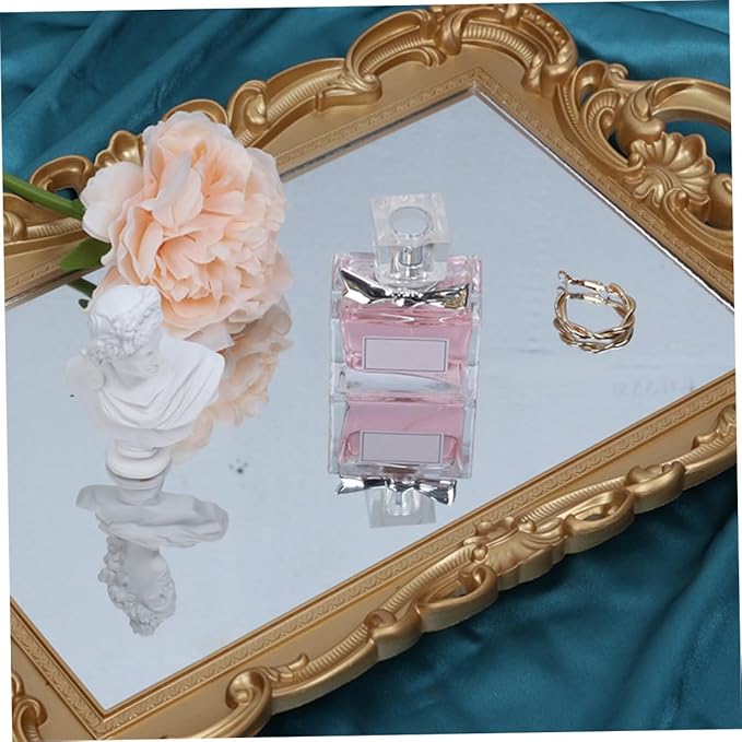 Gadpiparty Vintage Mirror Vanity Tray for Dresser Tops, Perfume Organizer and Makeup Tray with Decorative Mirror Plate, for Bedroom and Home Décor Accents